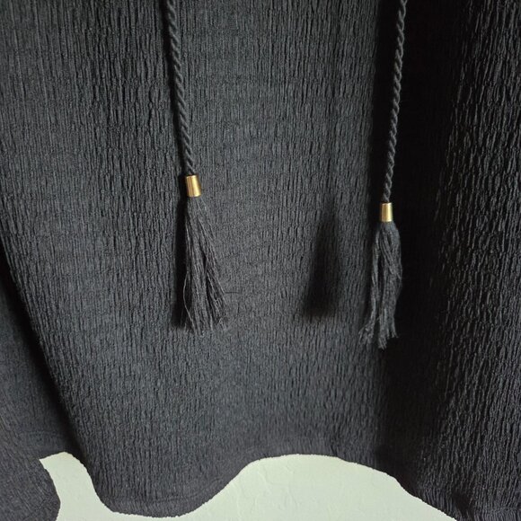 Rose + Olive Crinkle Puff Sleeve Tassel Tie Blouse V-Neck Black 2X Office Career - Picture 6 of 10